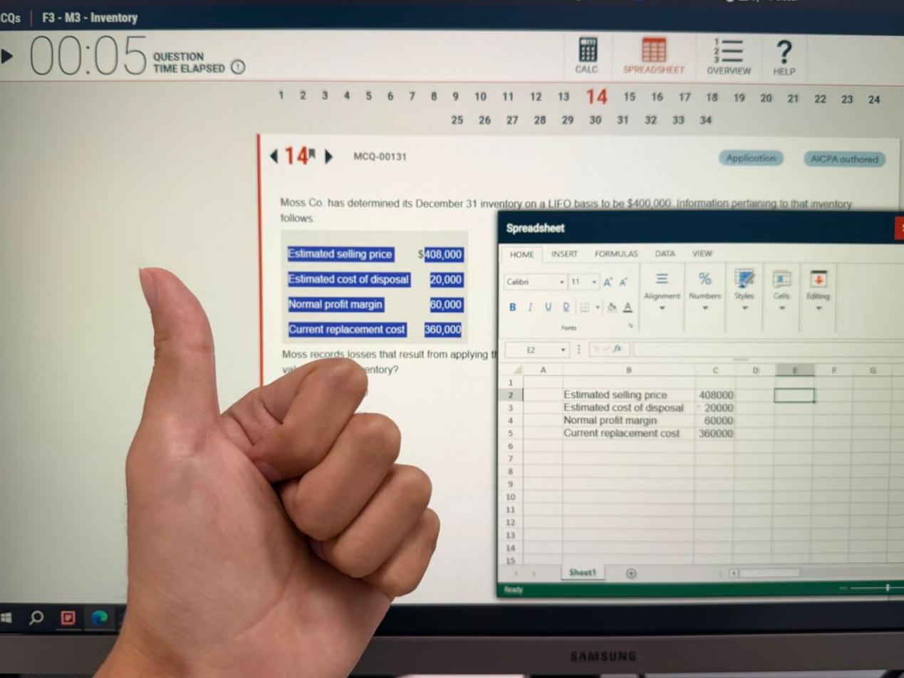 Becker USCPA考试软件Spreadsheet功能界面